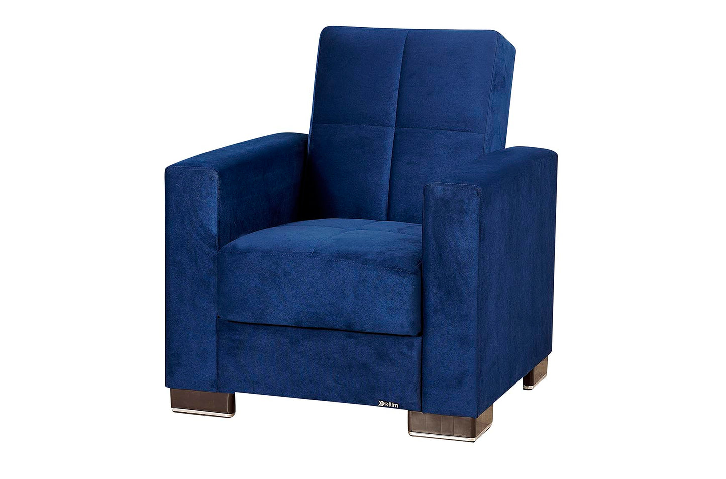 Armada Upholstered Convertible Armchair with Storage Blue Microfiber