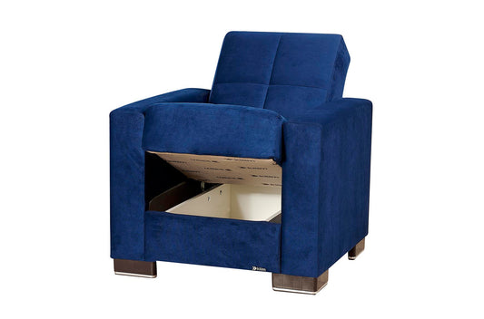 Armada Upholstered Convertible Armchair with Storage Blue Microfiber