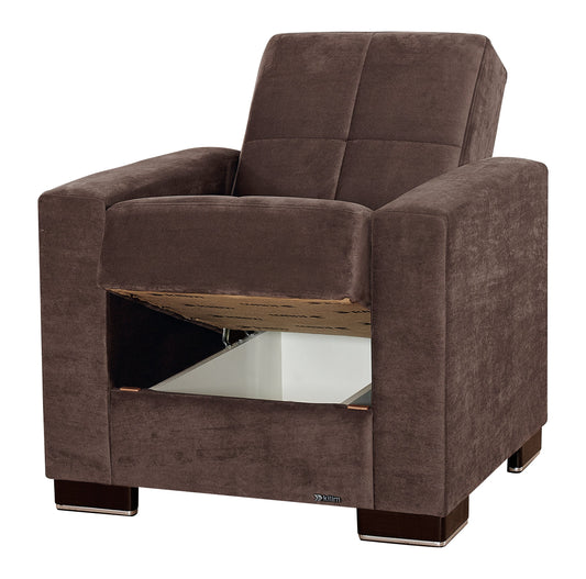 Armada Upholstered Convertible Armchair with Storage Brown Microfiber