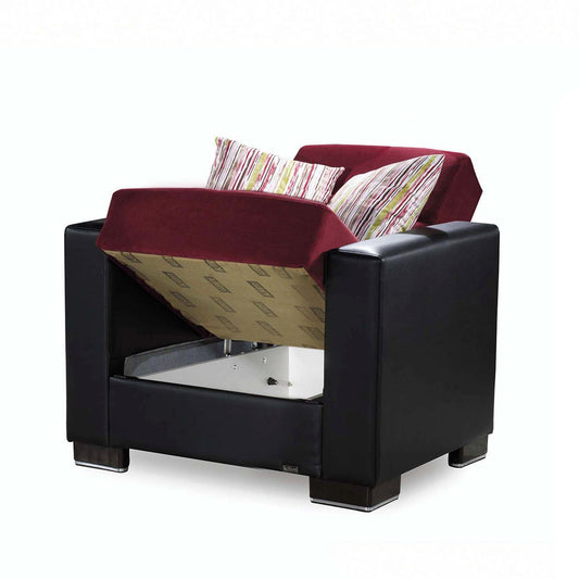 Armada Upholstered Convertible Armchair with Storage Burgundy/Black-PU Microfiber