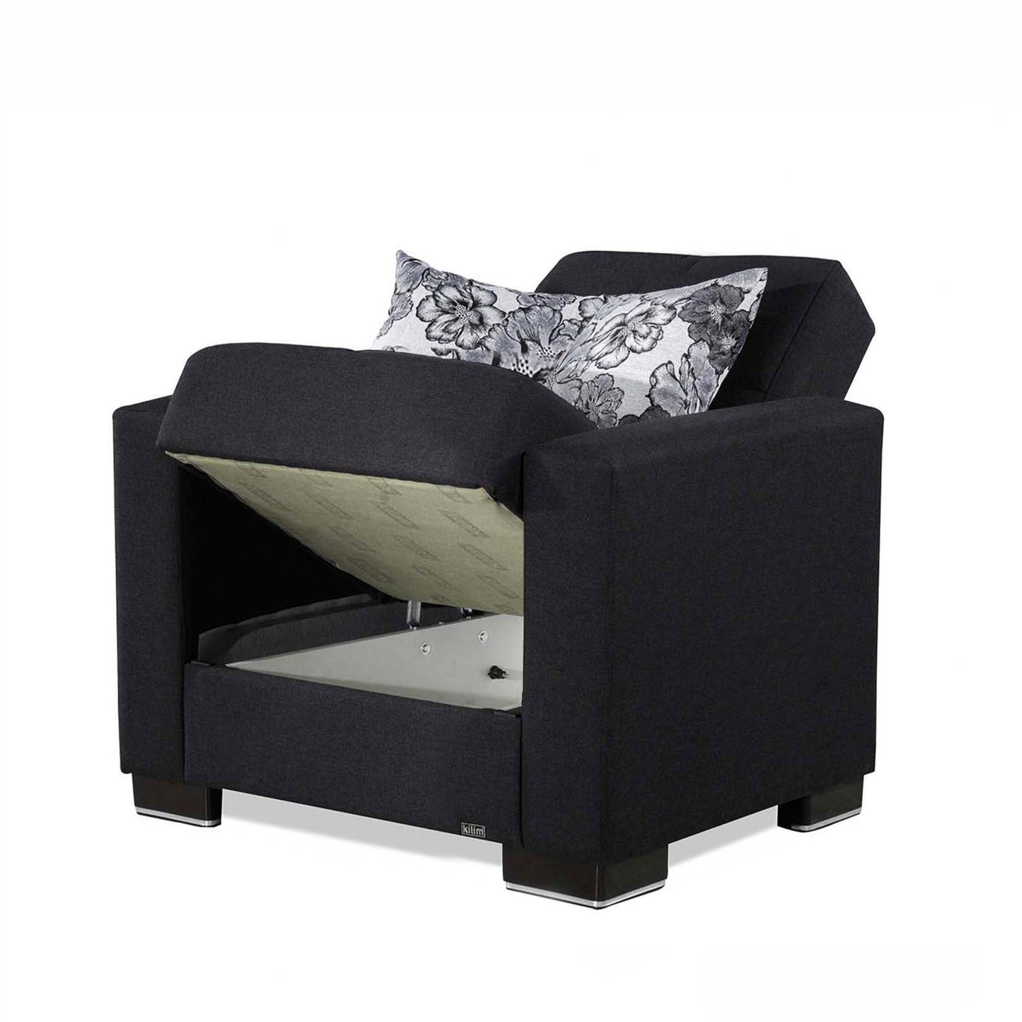 Armada Upholstered Convertible Armchair with Storage Dark Blue Polyester