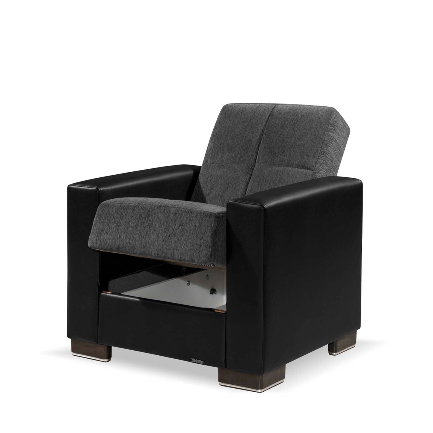 Armada Upholstered Convertible Armchair with Storage Grey/Black-PU Chenille