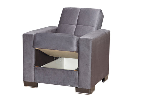 Armada Upholstered Convertible Armchair with Storage Grey Microfiber