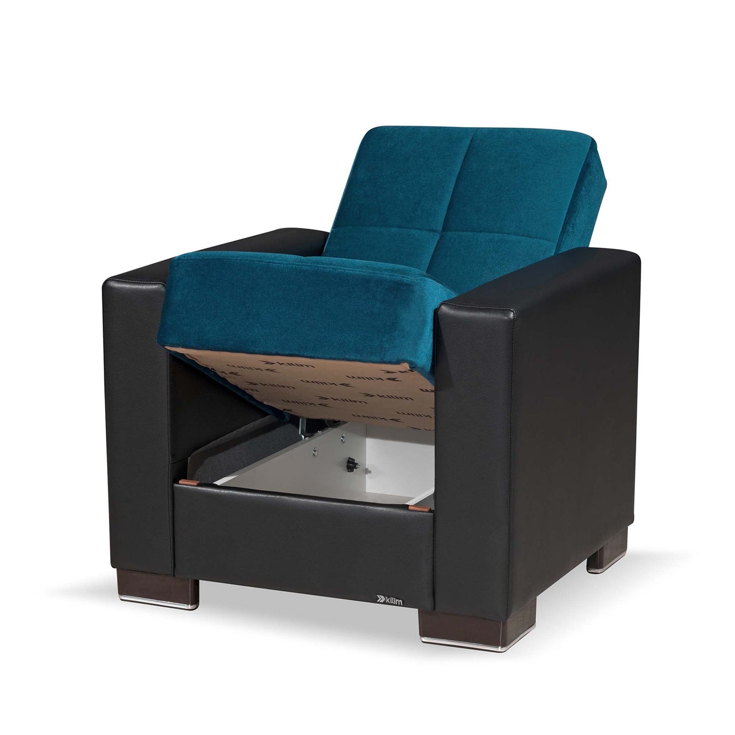 Armada Upholstered Convertible Armchair with Storage Turquoise/Black-PU Microfiber