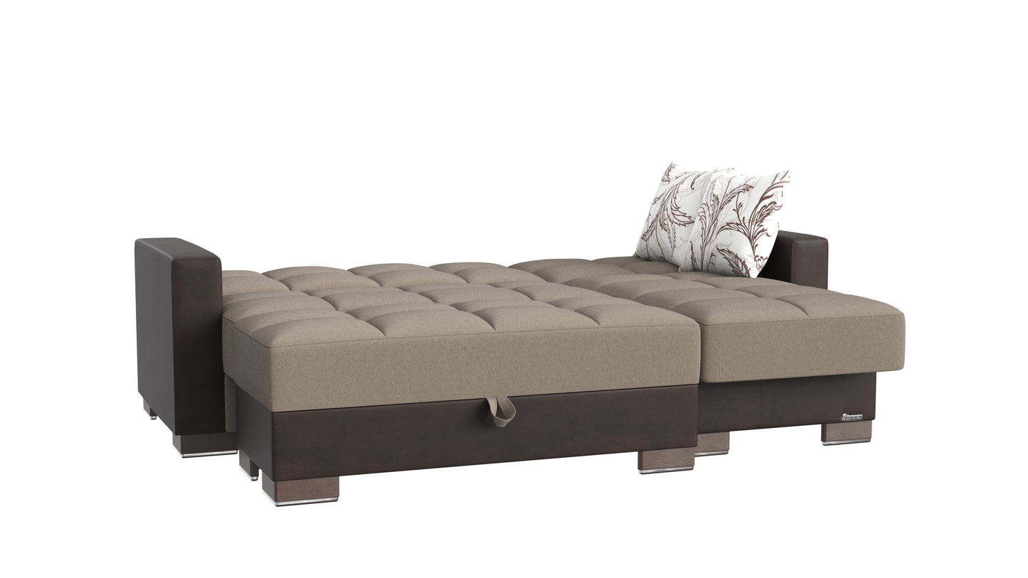 Armada Upholstered Convertible Chaise Lounge with Storage Beige/Brown-PU Chenille