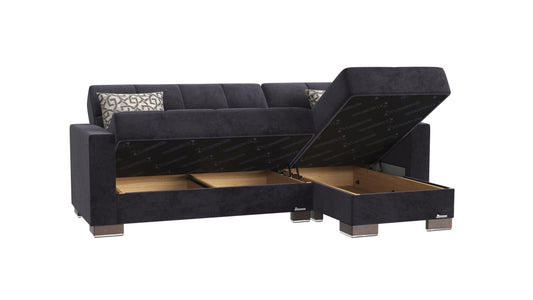 Armada Upholstered Convertible Chaise Lounge with Storage Black Microfiber