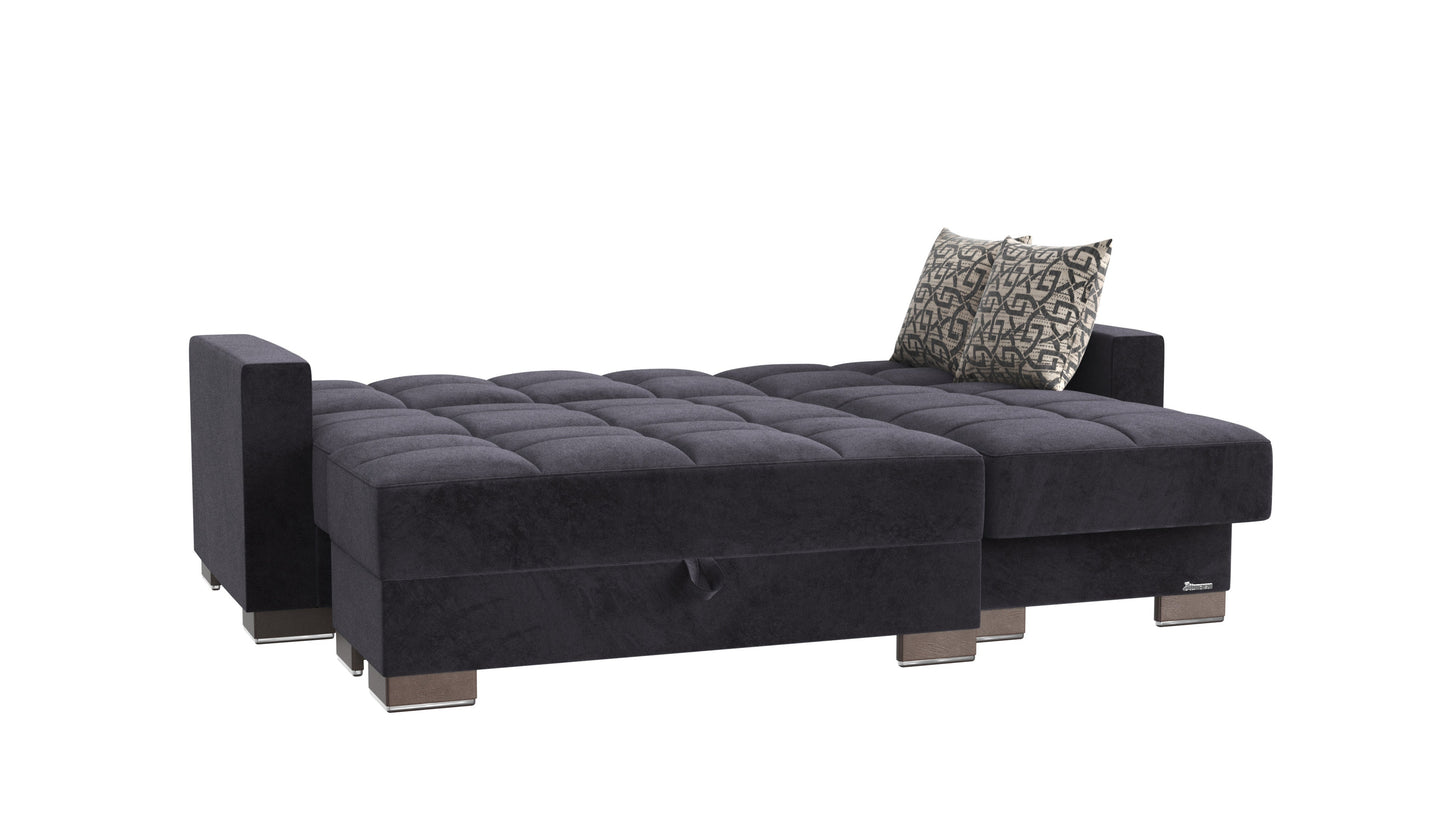 Armada Upholstered Convertible Chaise Lounge with Storage Black Microfiber