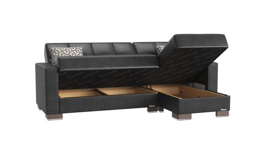 Armada Upholstered Convertible Chaise Lounge with Storage Black-PU