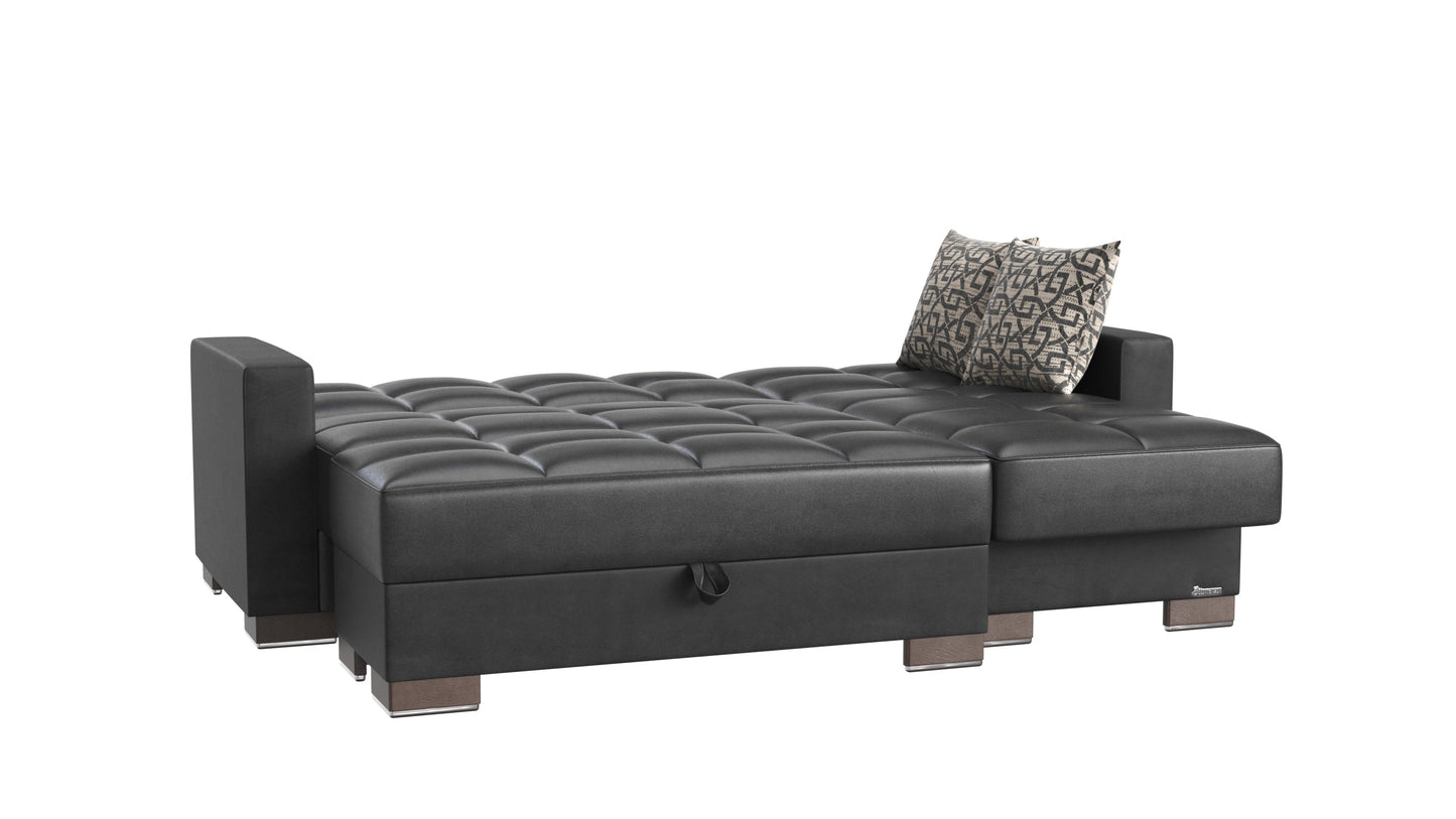 Armada Upholstered Convertible Chaise Lounge with Storage Black-PU