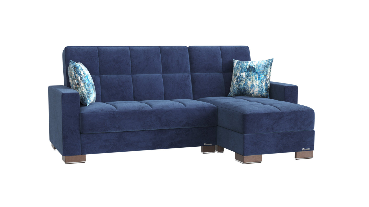 Armada Upholstered Convertible Chaise Lounge with Storage Blue Microfiber