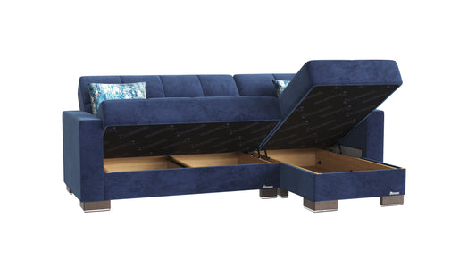 Armada Upholstered Convertible Chaise Lounge with Storage Blue Microfiber