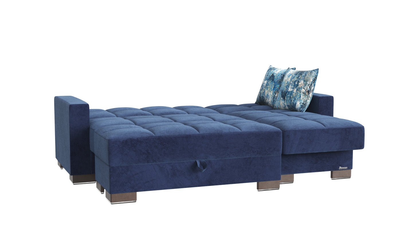 Armada Upholstered Convertible Chaise Lounge with Storage Blue Microfiber