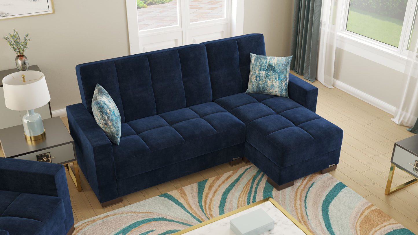 Armada Upholstered Convertible Chaise Lounge with Storage Blue Microfiber