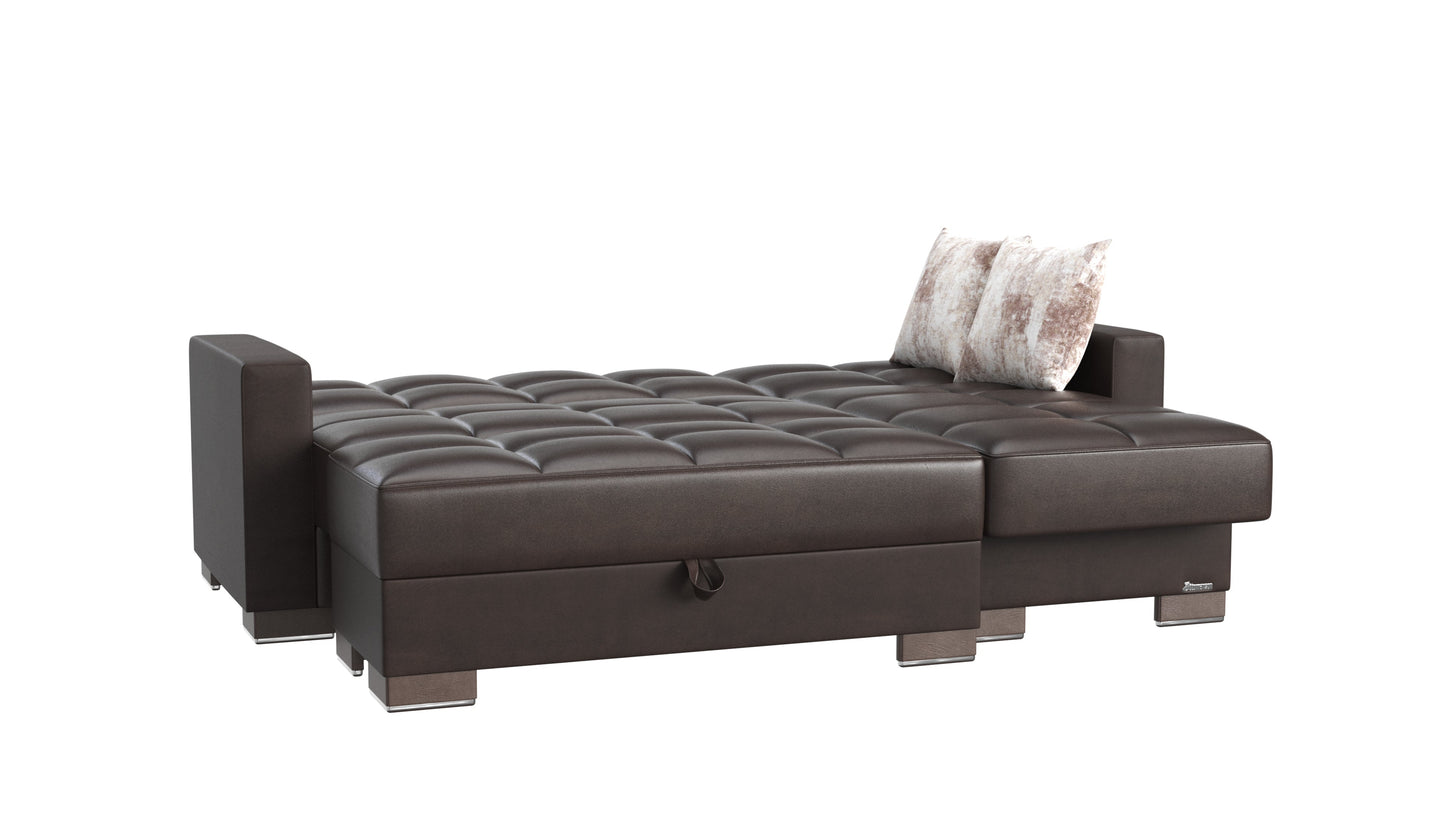 Armada Upholstered Convertible Chaise Lounge with Storage Brown-PU