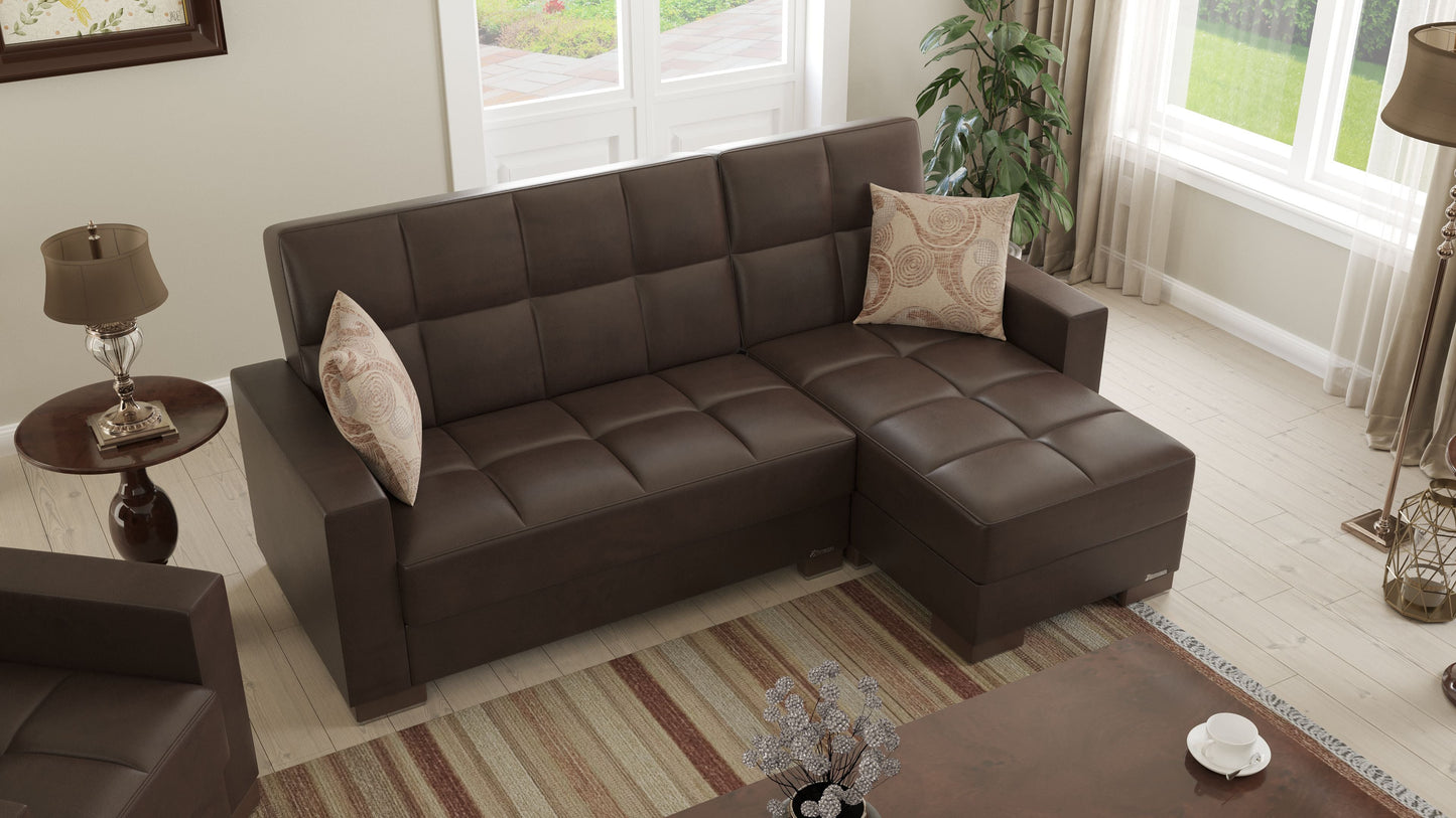 Armada Upholstered Convertible Chaise Lounge with Storage Brown-PU