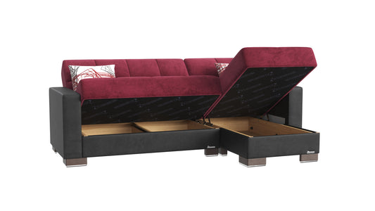 Armada Upholstered Convertible Chaise Lounge with Storage Burgundy/Black-PU Microfiber