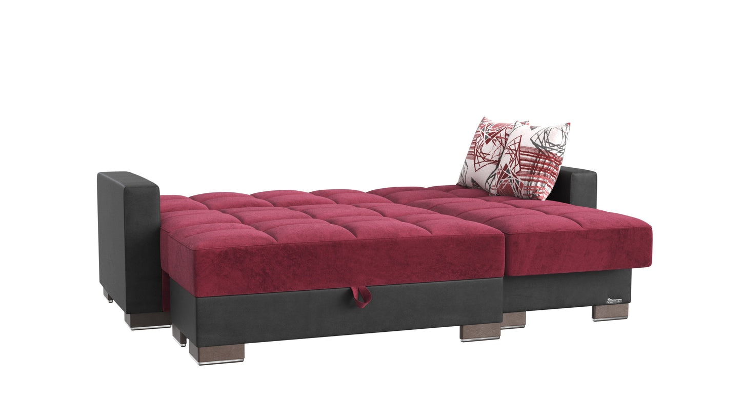 Armada Upholstered Convertible Chaise Lounge with Storage Burgundy/Black-PU Microfiber