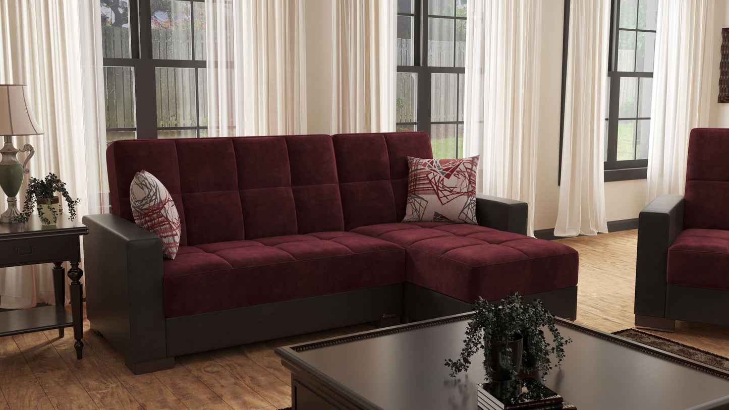 Armada Upholstered Convertible Chaise Lounge with Storage Burgundy/Black-PU Microfiber