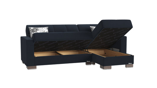 Armada Upholstered Convertible Chaise Lounge with Storage Dark Blue Polyester