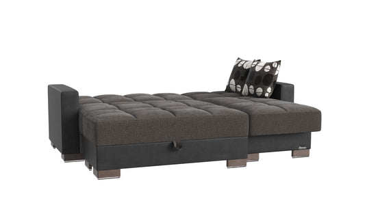 Armada Upholstered Convertible Chaise Lounge with Storage Grey/Black-PU Chenille