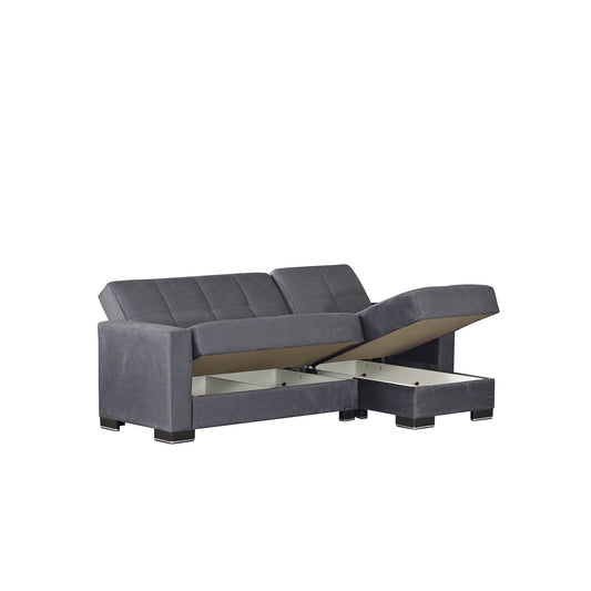 Armada Upholstered Convertible Chaise Lounge with Storage Grey Microfiber