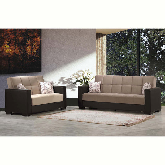 Armada Upholstered Convertible Loveseat with Storage Beige/Brown-PU Chenille