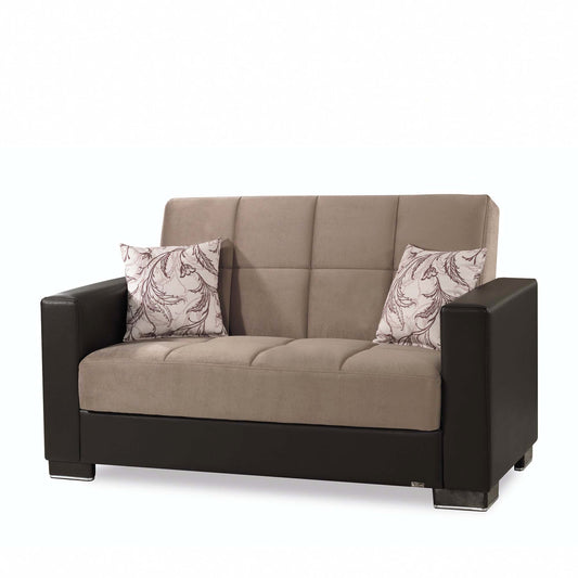 Armada Upholstered Convertible Loveseat with Storage Beige/Brown-PU Chenille