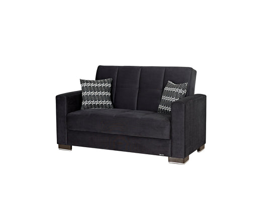 Armada Upholstered Convertible Loveseat with Storage Black Microfiber