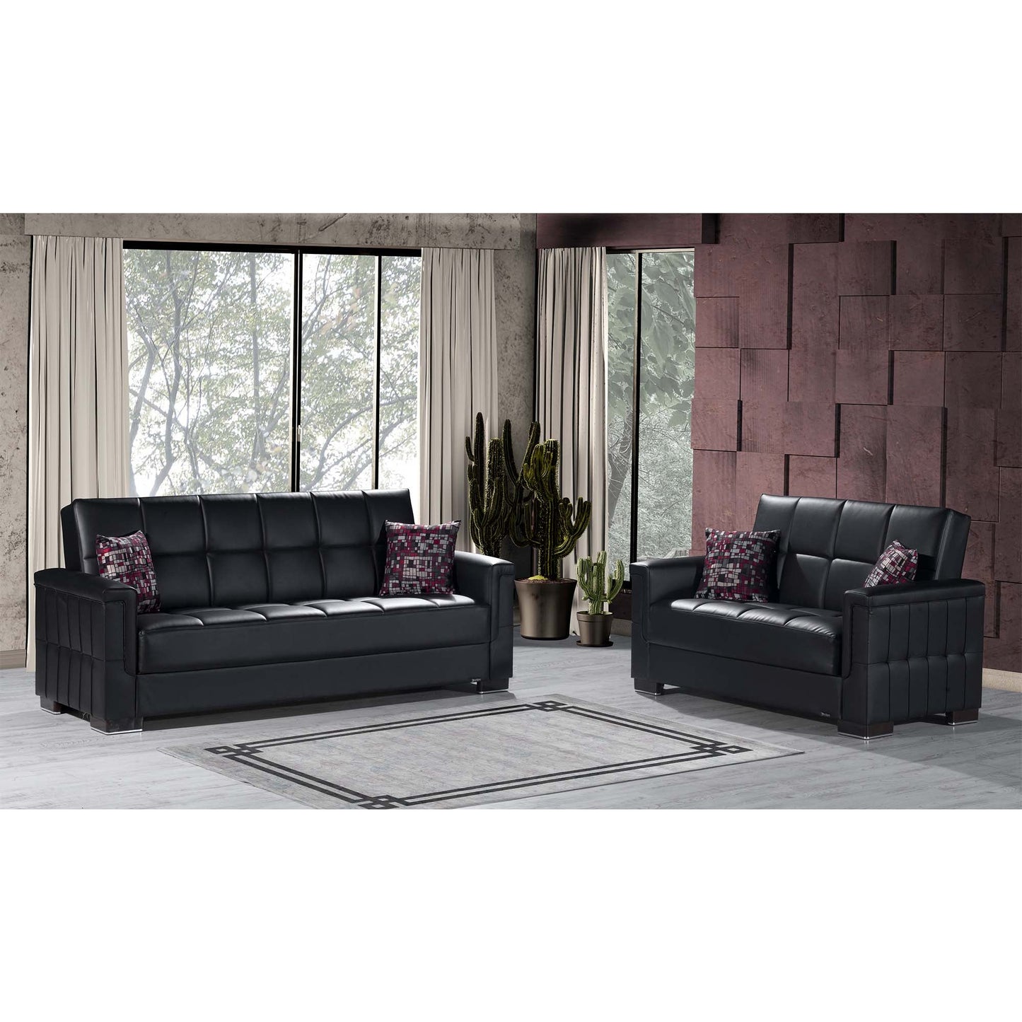 Armada Upholstered Convertible Loveseat with Storage Black-PU