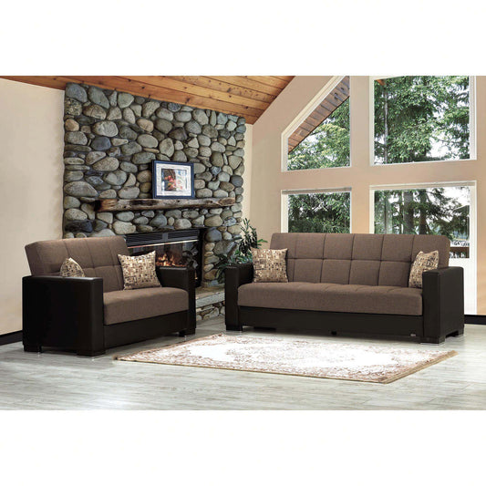 Armada Upholstered Convertible Loveseat with Storage Brown/Brown-PU Polyester