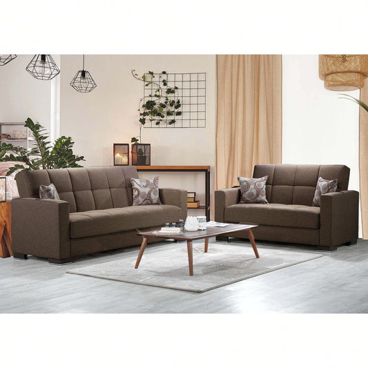 Armada Upholstered Convertible Loveseat with Storage Brown Polyester