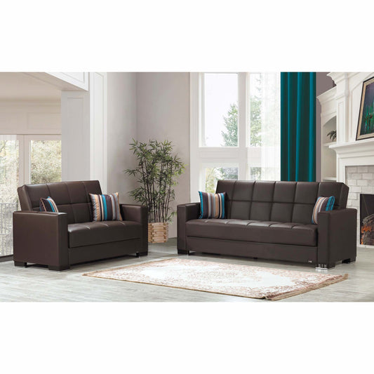 Armada Upholstered Convertible Loveseat with Storage Brown-PU