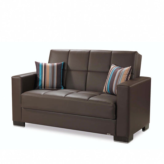 Armada Upholstered Convertible Loveseat with Storage Brown-PU