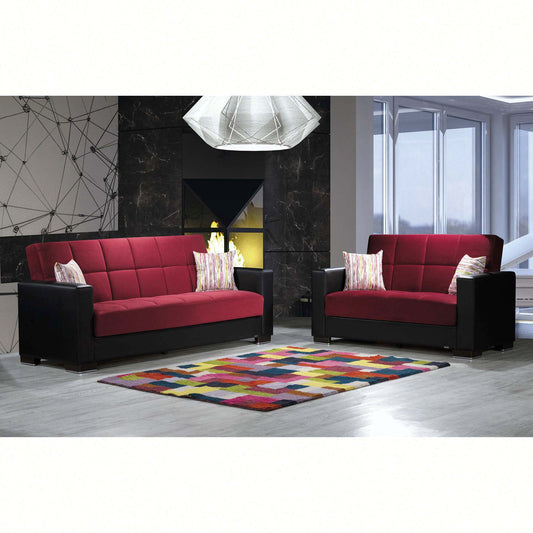 Armada Upholstered Convertible Loveseat with Storage Burgundy/Black-PU Microfiber