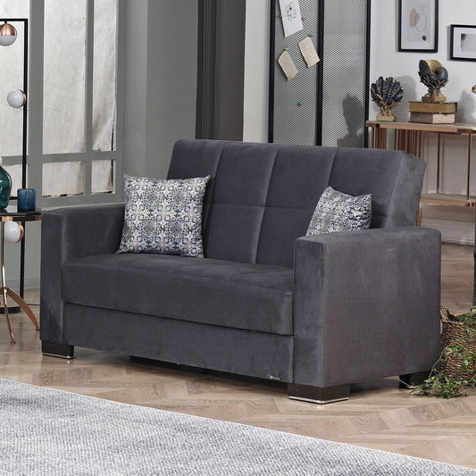 Armada Upholstered Convertible Loveseat with Storage Grey Microfiber