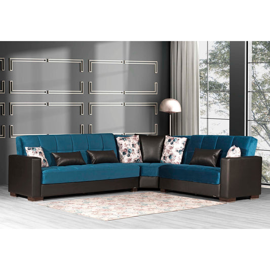 Armada Upholstered Convertible Sectional with Storage Turquoise/Black-PU Microfiber