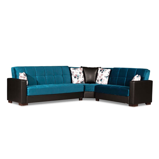 Armada Upholstered Convertible Sectional with Storage Turquoise/Black-PU Microfiber