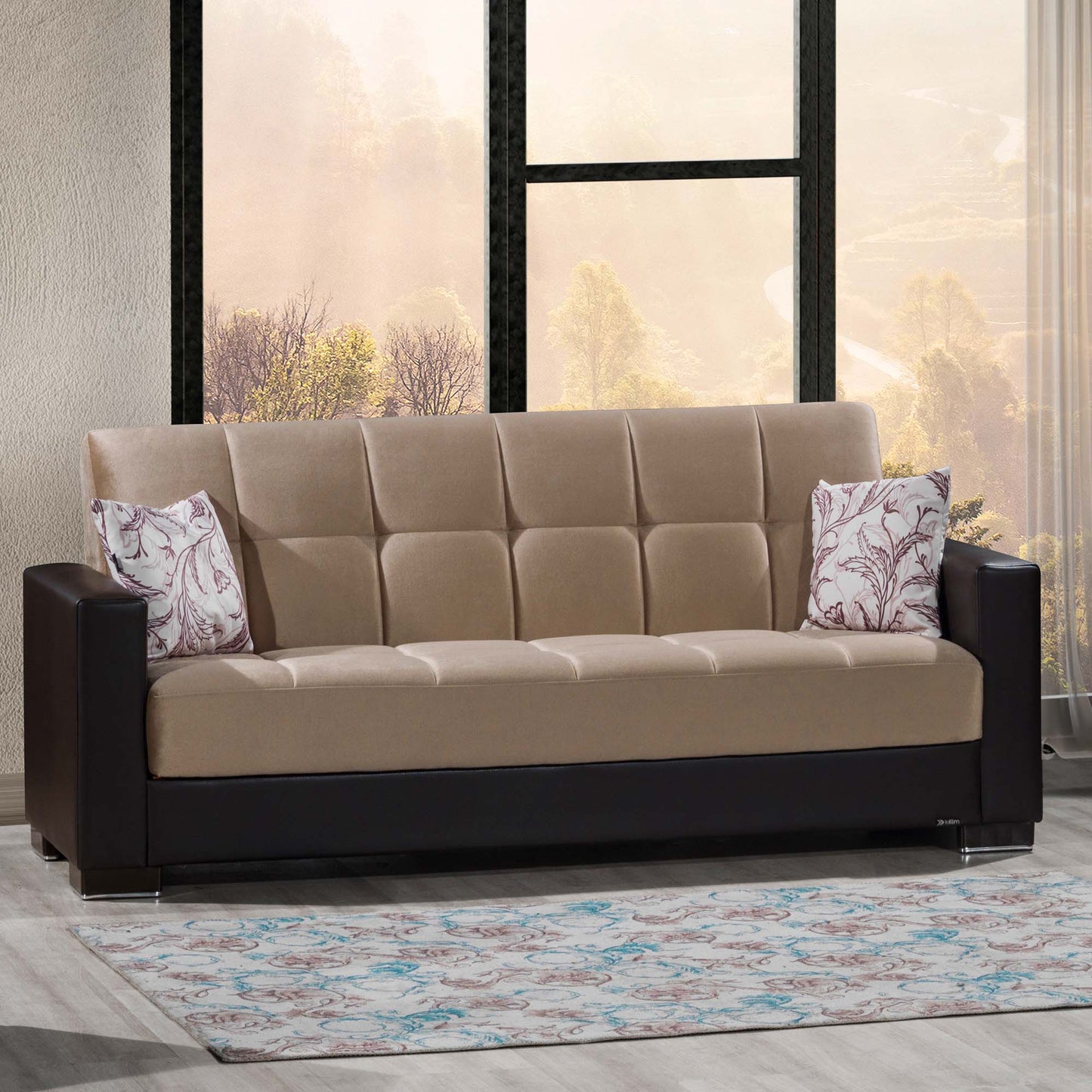 Armada Upholstered Convertible Sofabed with Storage Beige/Brown-PU Chenille