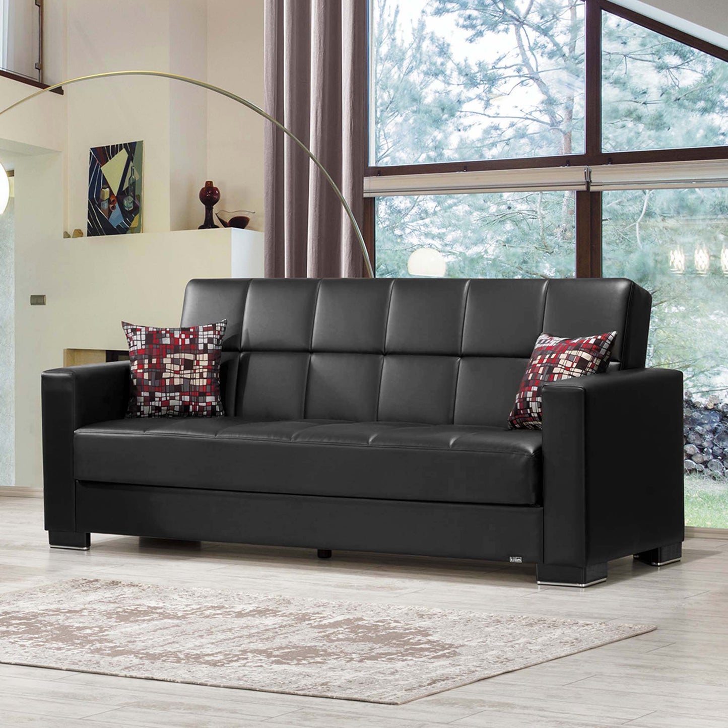 Armada Upholstered Convertible Sofabed with Storage Black-PU