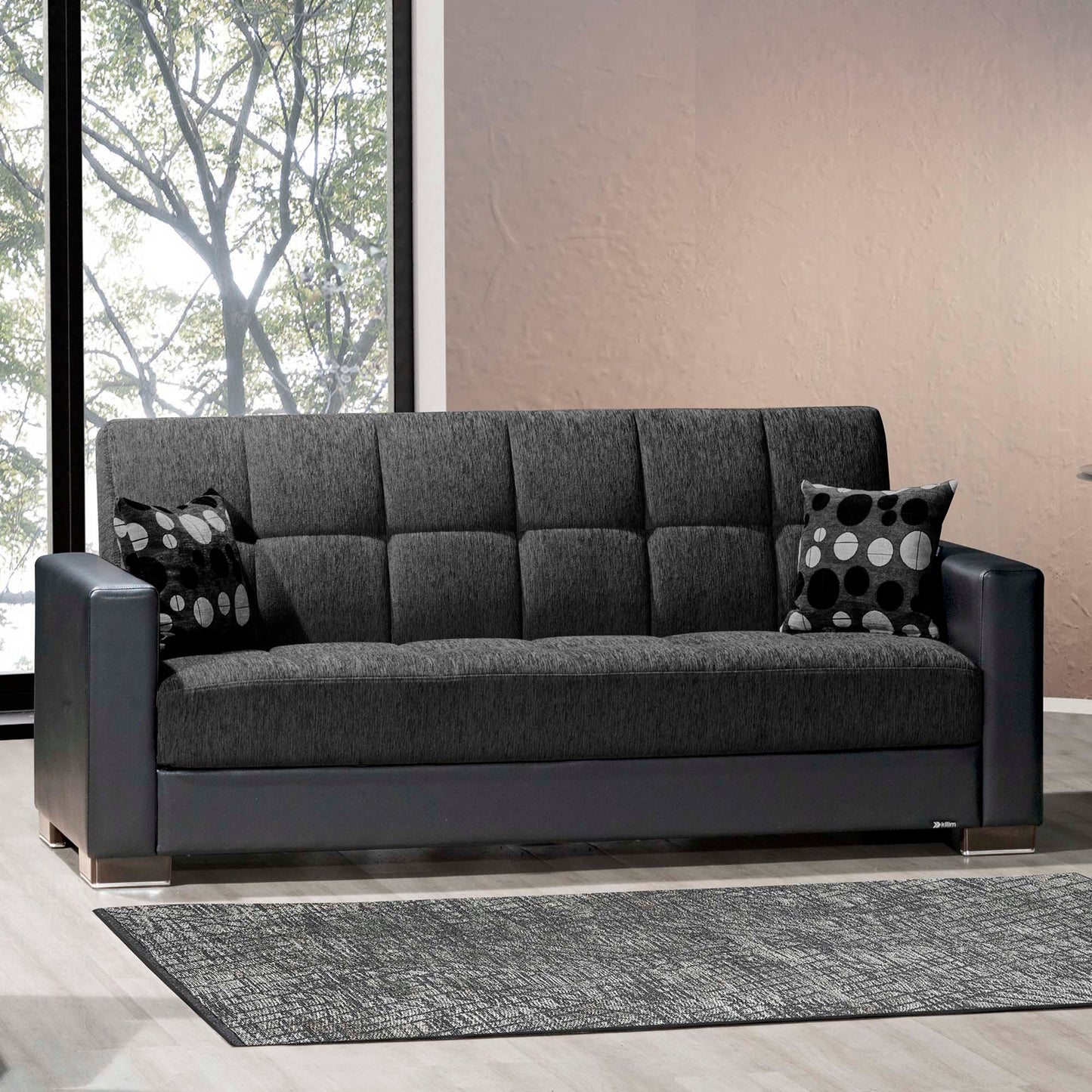 Armada Upholstered Convertible Sofabed with Storage Grey/Black-PU Chenille