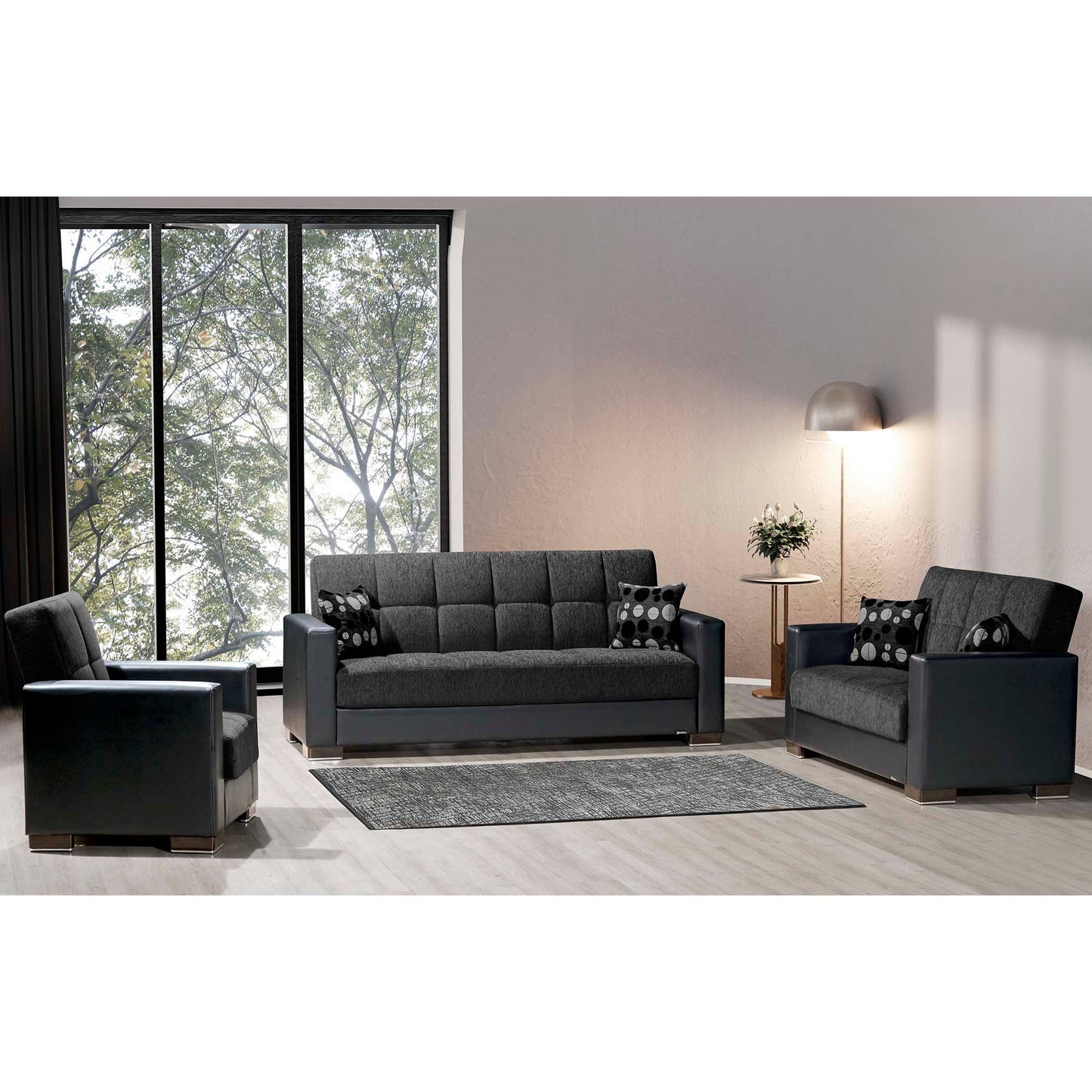 Armada Upholstered Convertible Sofabed with Storage Grey/Black-PU Chenille