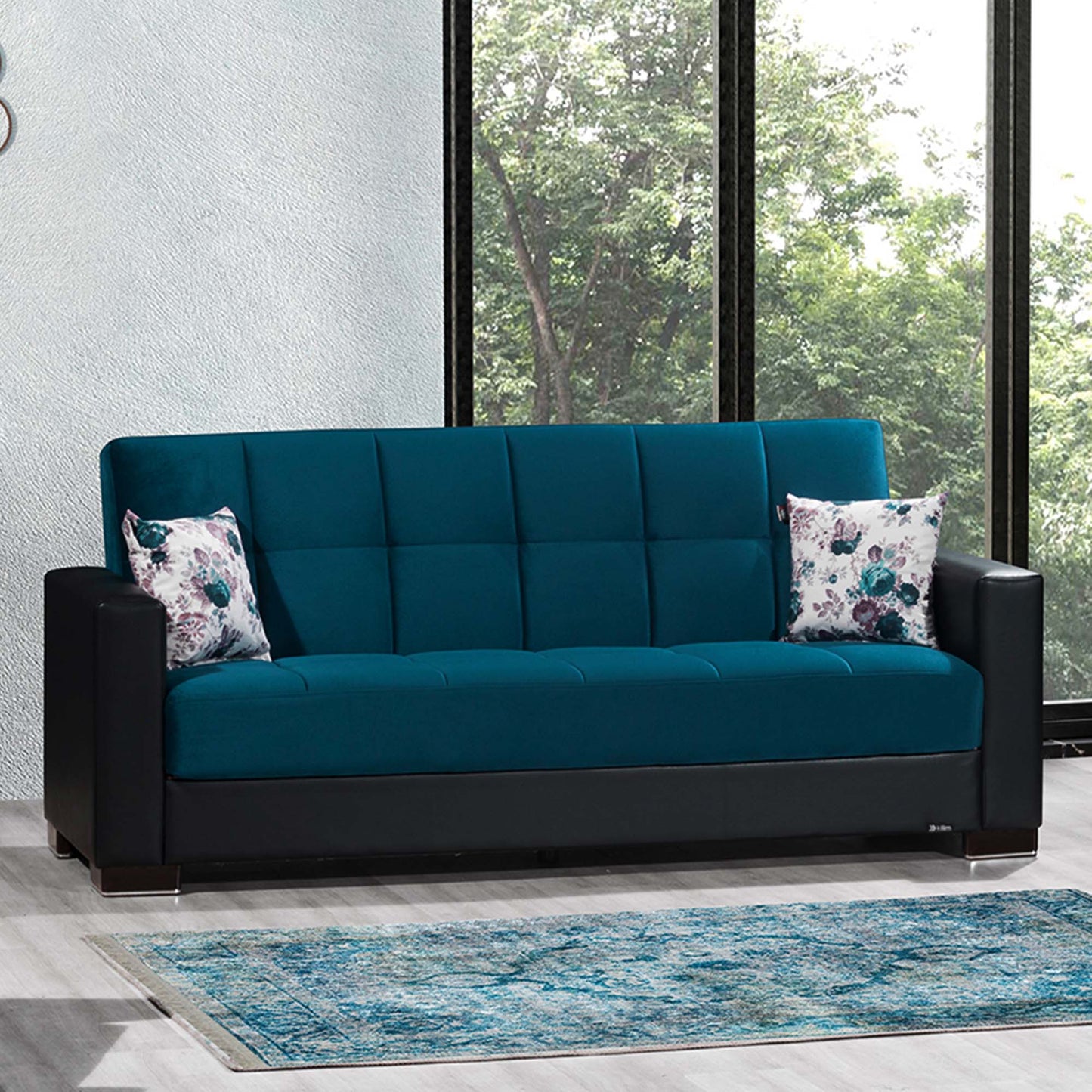 Armada Upholstered Convertible Sofabed with Storage Turquoise/Black-PU Microfiber