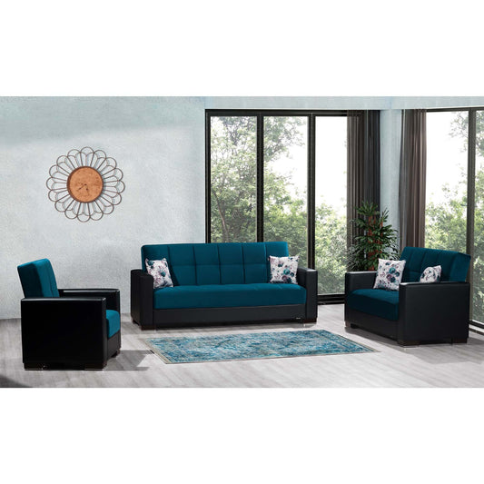 Armada Upholstered Convertible Sofabed with Storage Turquoise/Black-PU Microfiber