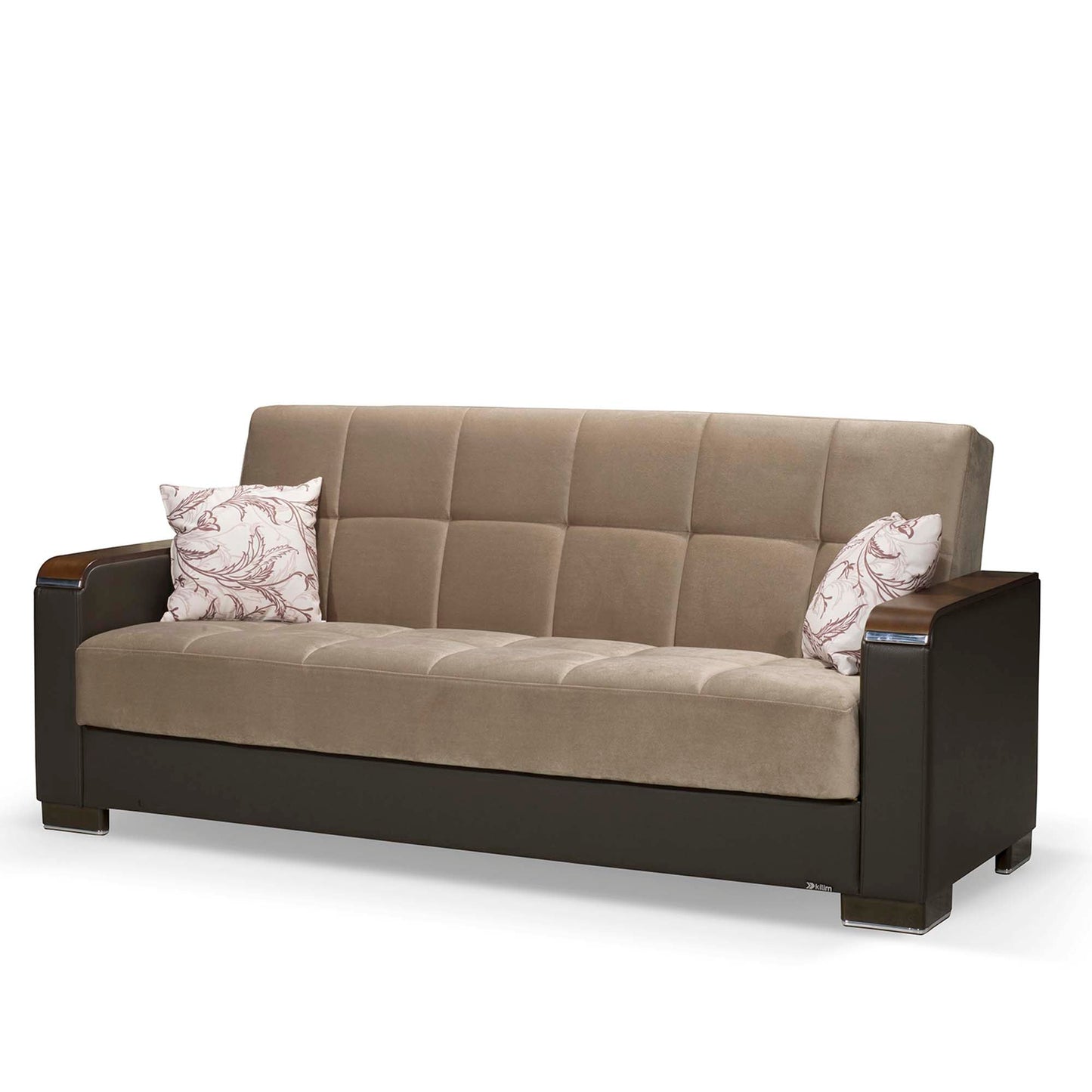 Armada X Upholstered Convertible Wood Trimmed Sofabed with Storage Beige/Brown-PU Chenille