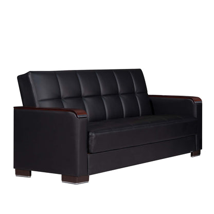 Armada X Upholstered Convertible Wood Trimmed Sofabed with Storage Black-PU