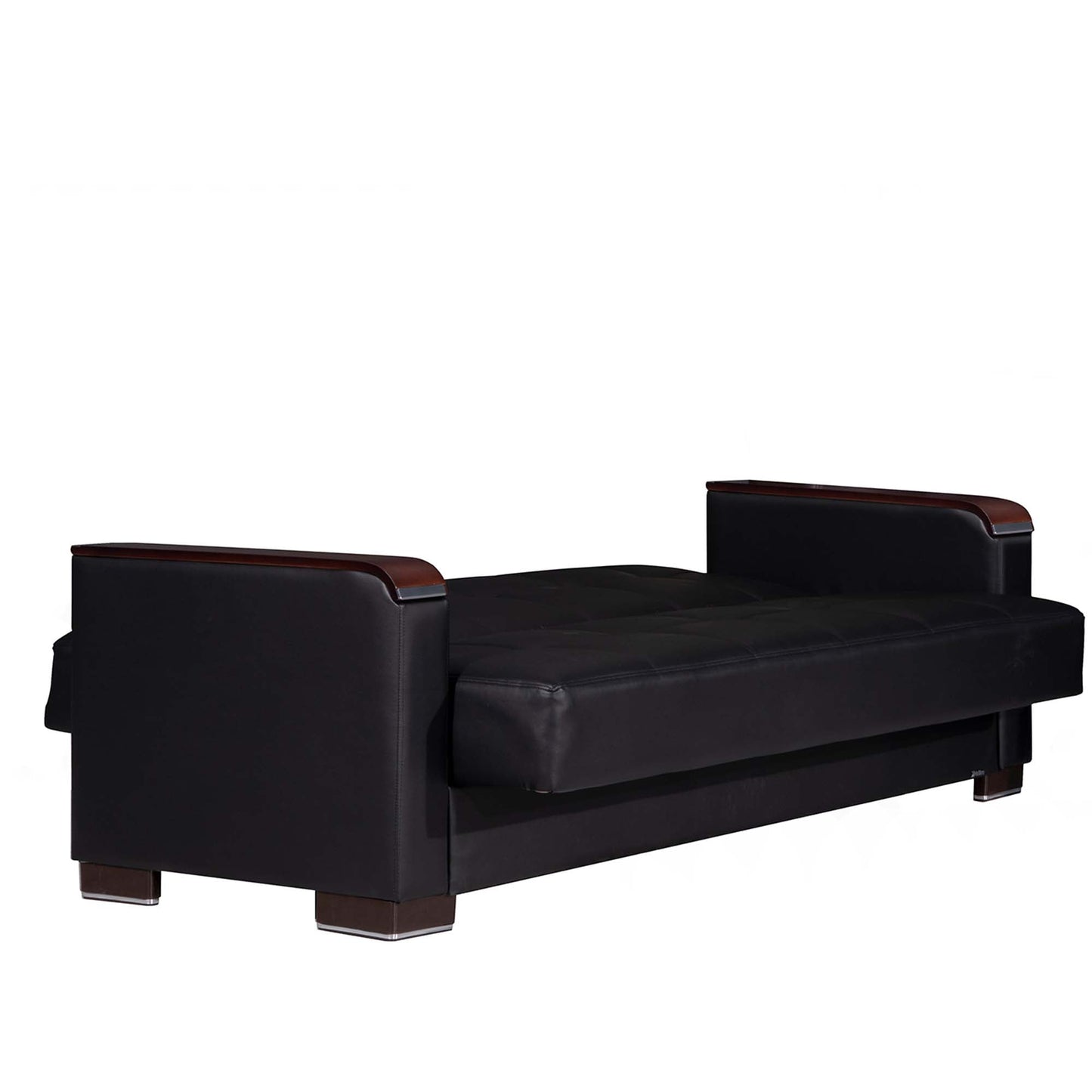 Armada X Upholstered Convertible Wood Trimmed Sofabed with Storage Black-PU