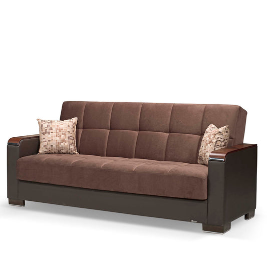 Armada X Upholstered Convertible Wood Trimmed Sofabed with Storage Brown/Brown-PU Microfiber