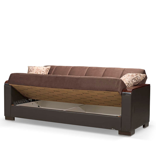 Armada X Upholstered Convertible Wood Trimmed Sofabed with Storage Brown/Brown-PU Microfiber