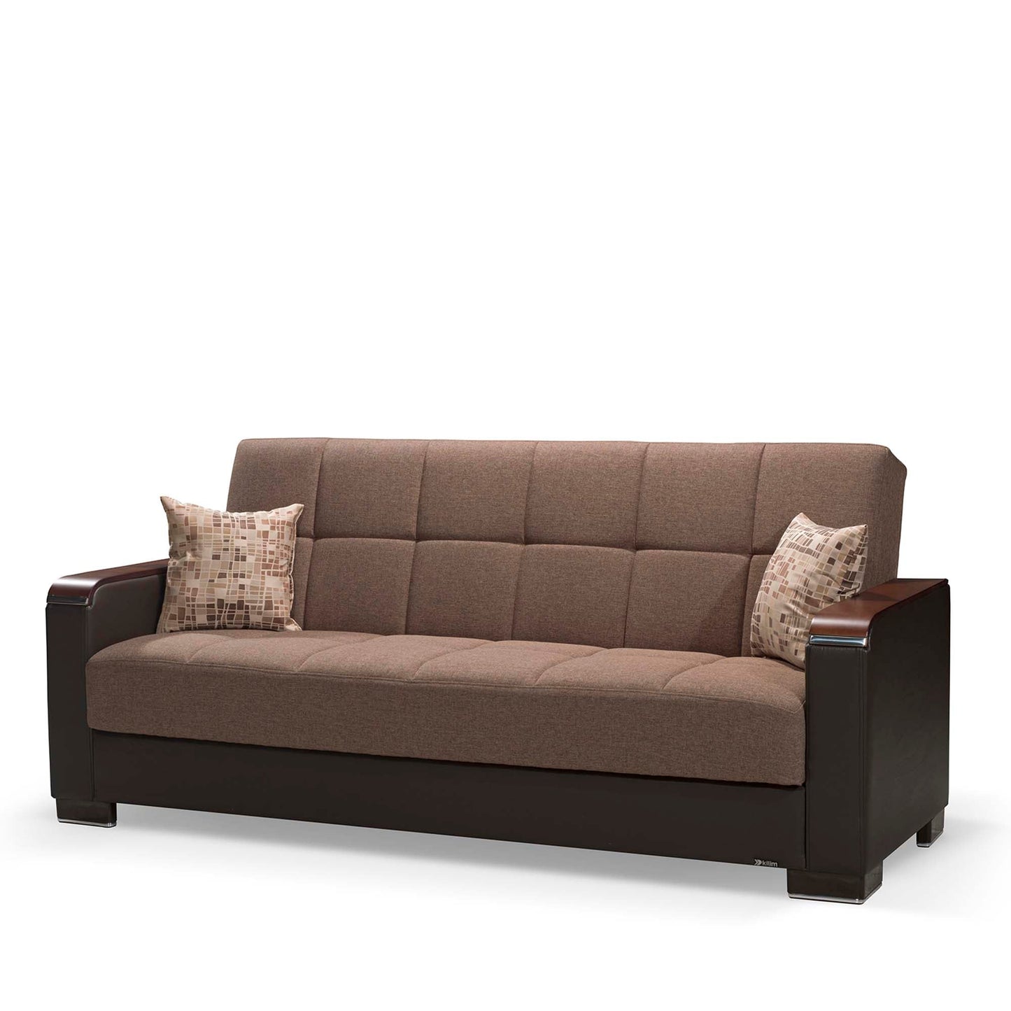 Armada X Upholstered Convertible Wood Trimmed Sofabed with Storage Brown/Brown-PU Polyester