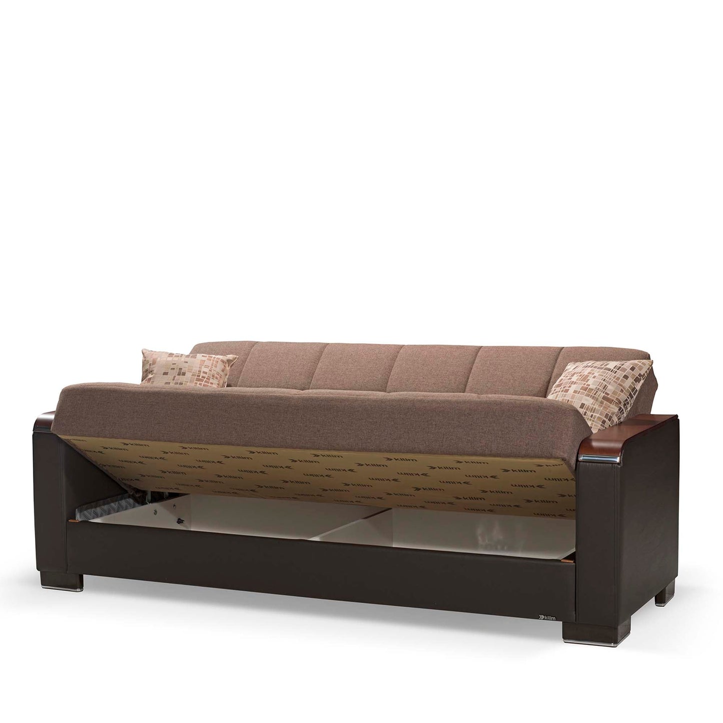 Armada X Upholstered Convertible Wood Trimmed Sofabed with Storage Brown/Brown-PU Polyester